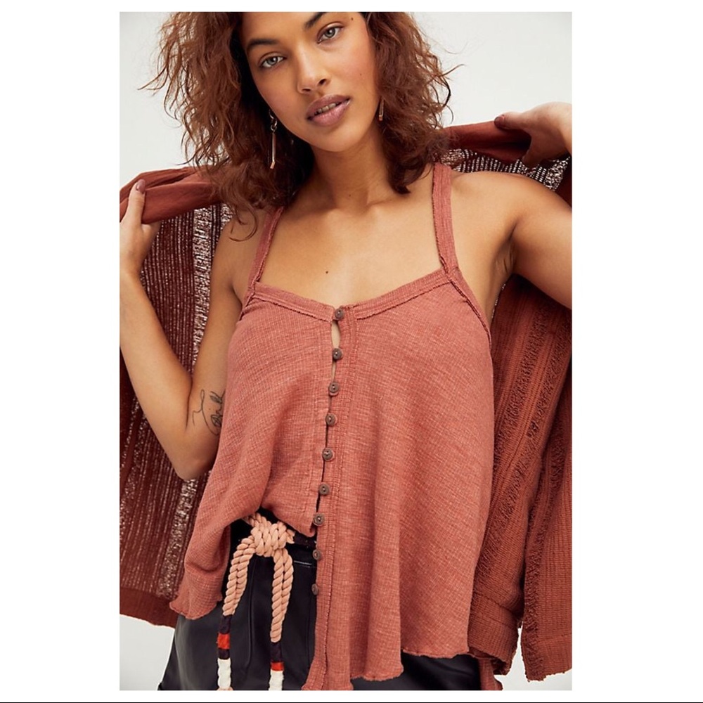 FREE PEOPLE BOHO FLOWY TOP BUTTON DOWN TANK SLEEVELESS BOHEMIAN KNIT TOP A3C - Picture 2 of 16